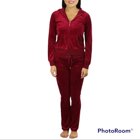 Faded Glory Burgundy Velour Sweatsuit. - Picture 2 of 3